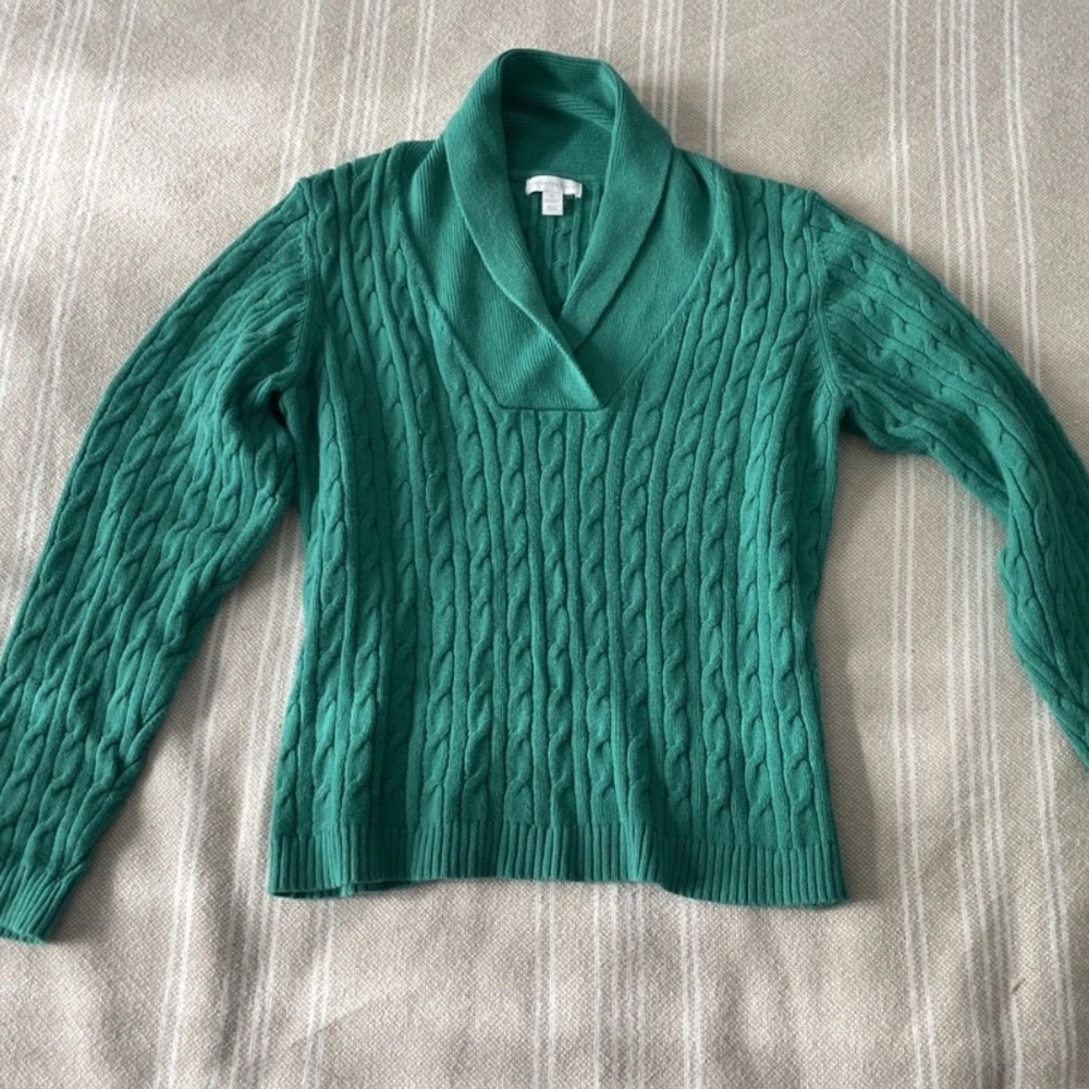 Charter Club Green Cable knit Cotton Sweater Preppy Smart Xl - Picture 4 of 6